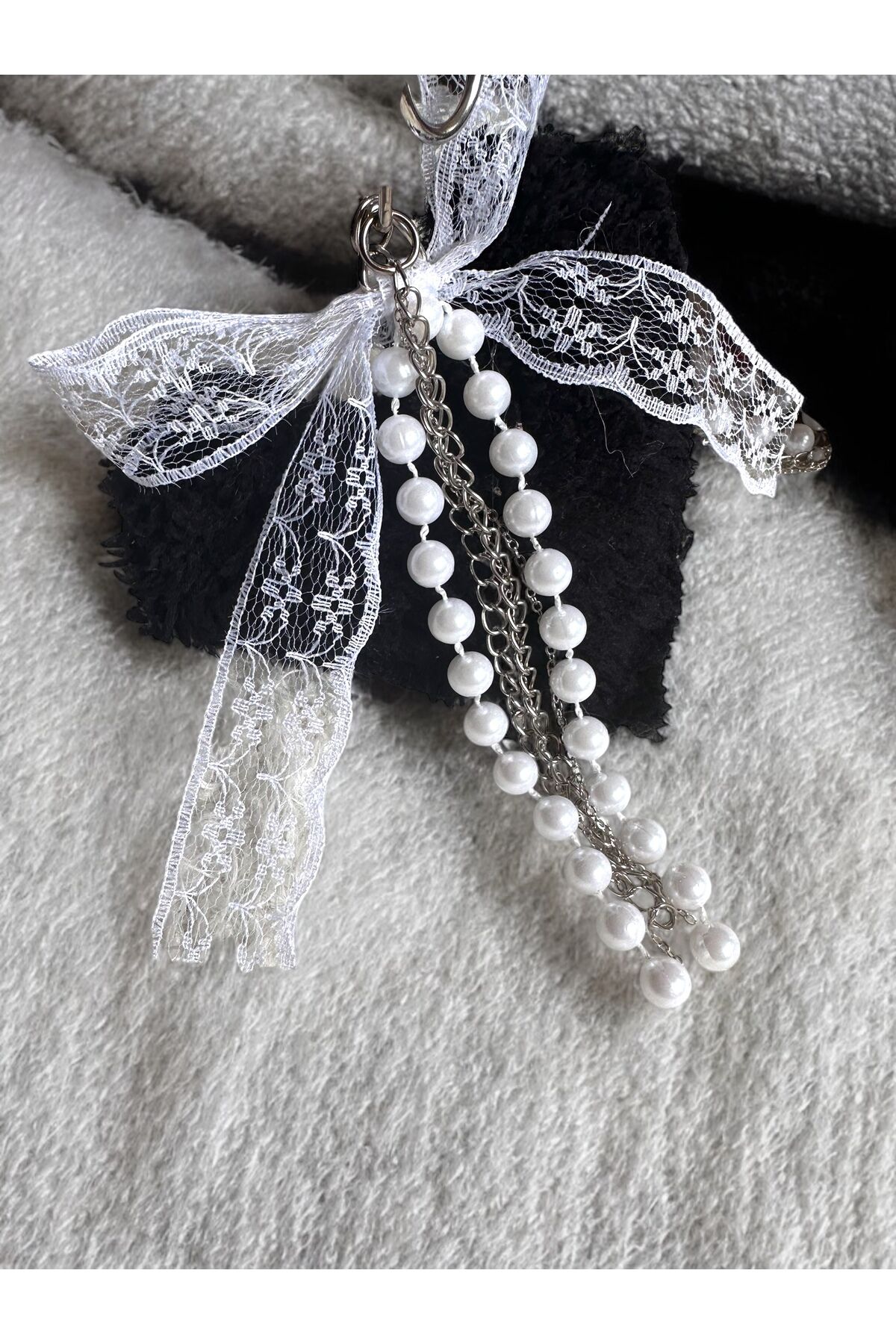 Çanta aksesuarı Çanta Charm Dantel Fiyonklu charm Peluş Kalp inci çanta charm