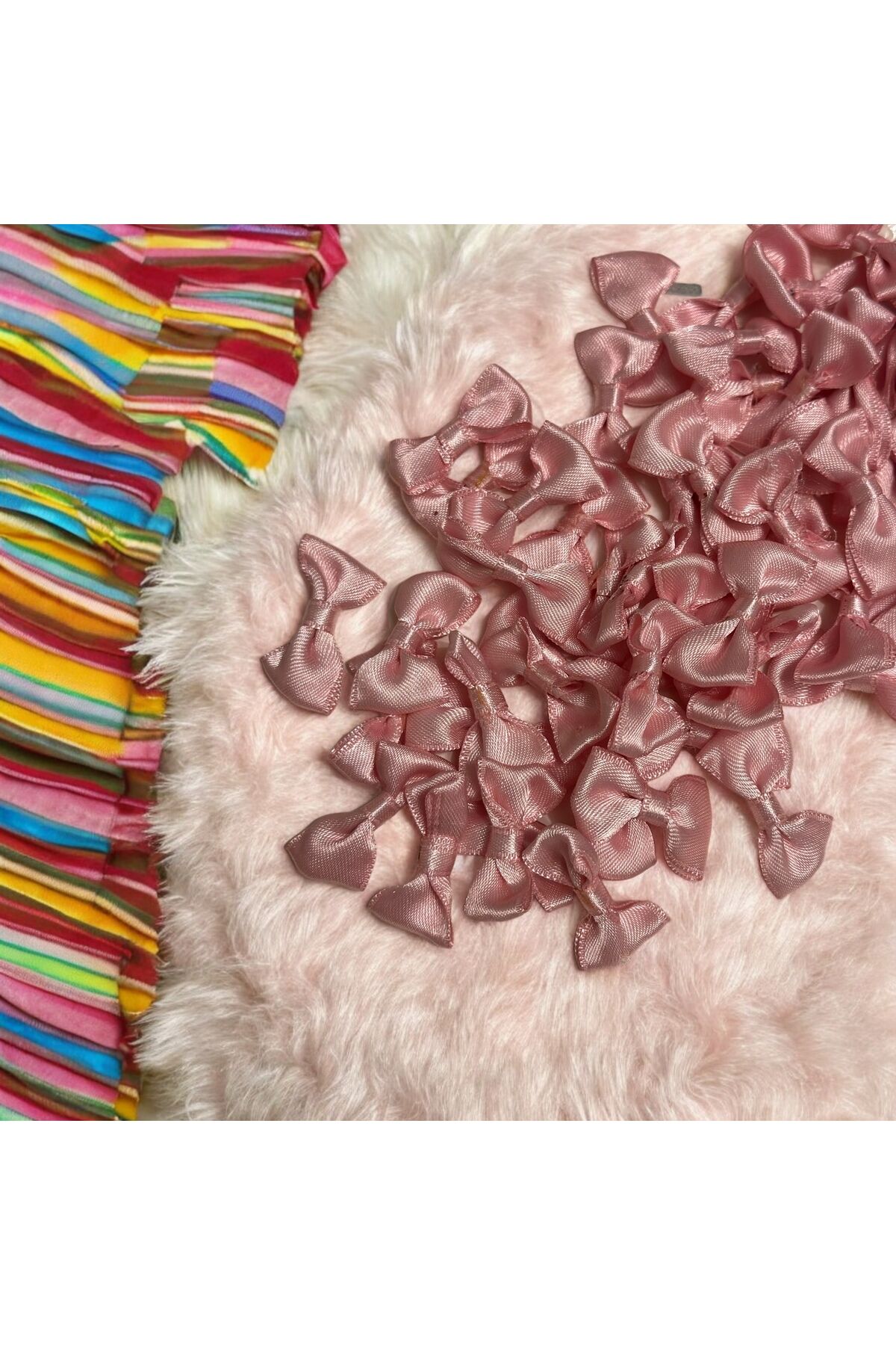 Saten fiyonk Saten kurdele fiyonk 25 adet pembe
