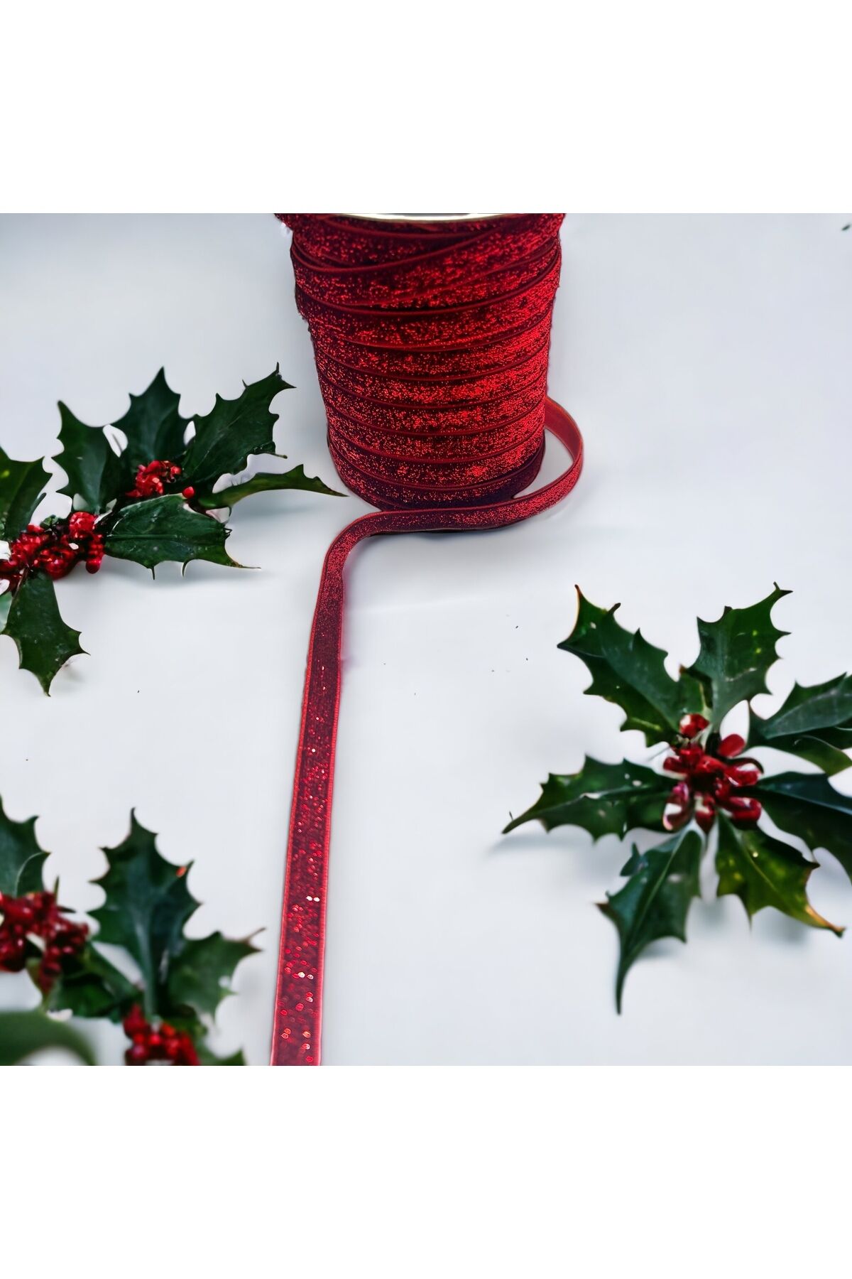 Simli Kadife Kurdele Parlak Kurdele Simli Kurdele 1 Cm 2 Metre kırmızı simli