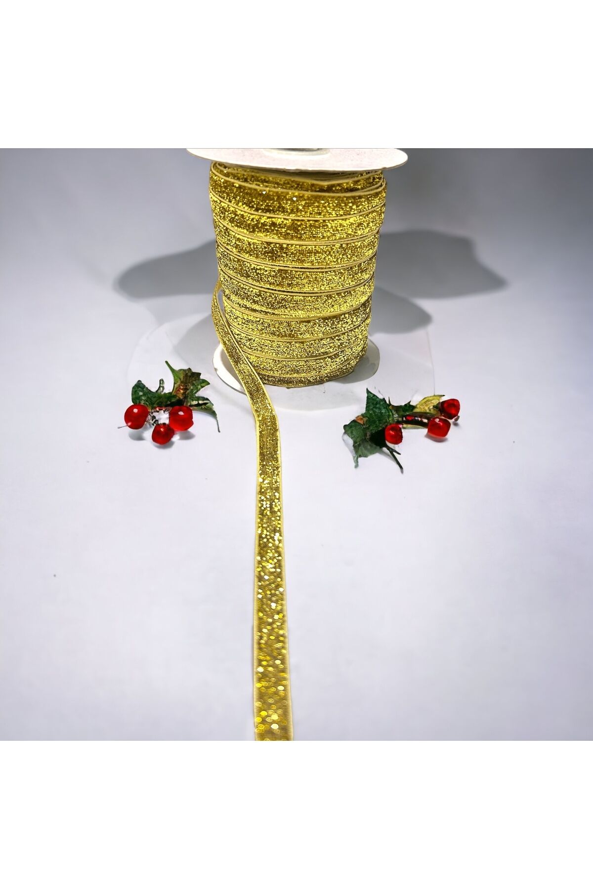 Simli Kadife Kurdele Parlak Kurdele Simli Kurdele 1 Cm 2 Metre sarı simli