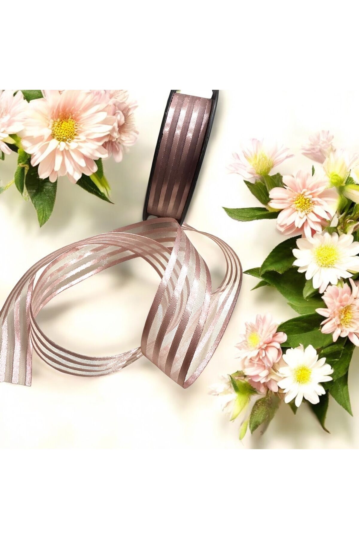 Şeffaf Şerit Organze parlak Kurdele 3 m 2,5 cm paketleme kurdelesi nişan kurdele bohça kurdele pudra pembe