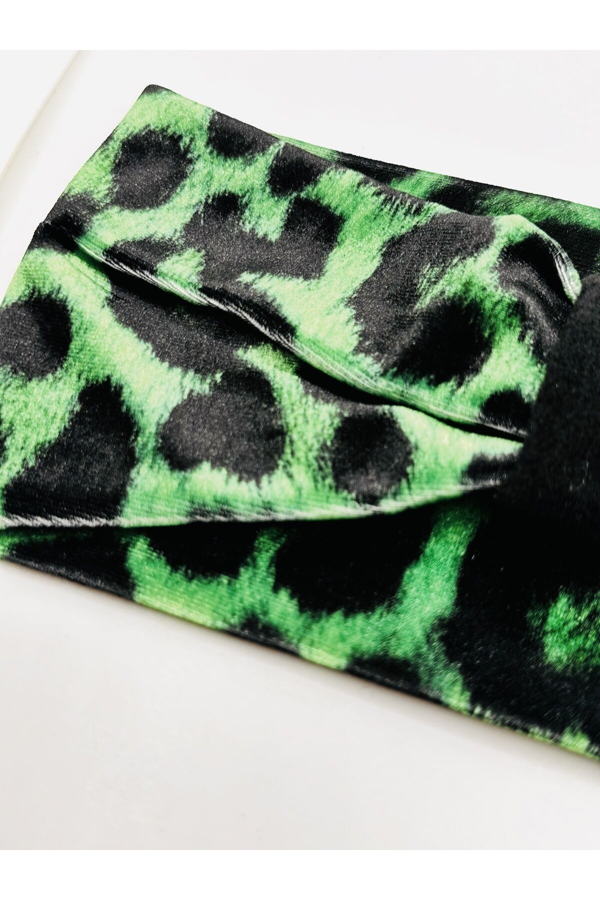 İpek Kadife saç bandı Kışlık saç bandı Yılbaşı hediyesi saç bandı Yumuşak saç bandı peluş saç bandı yeşil leopar