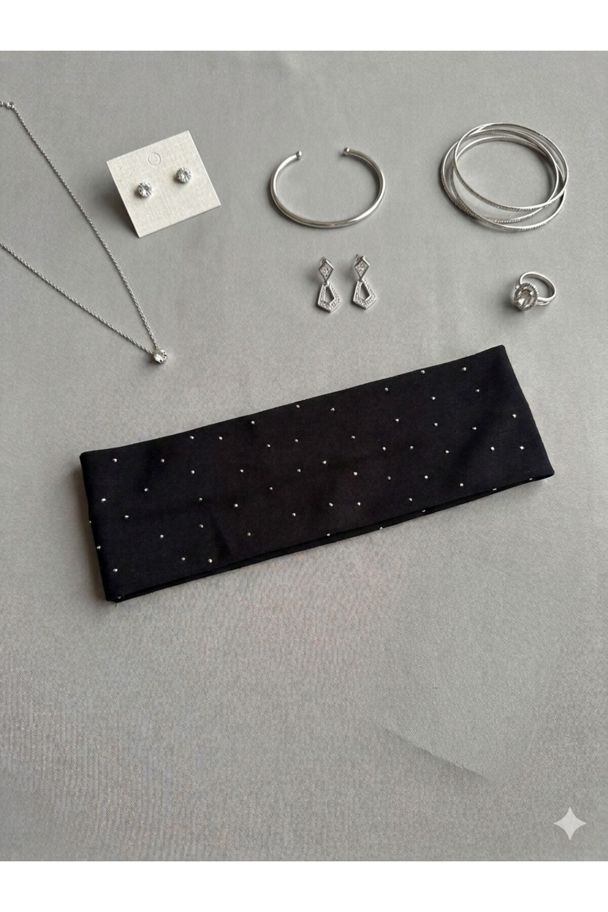 Taşlı esnek saç Bandı Parlak kalın pamuklu saç bandı taş detaylı bandana Siyah