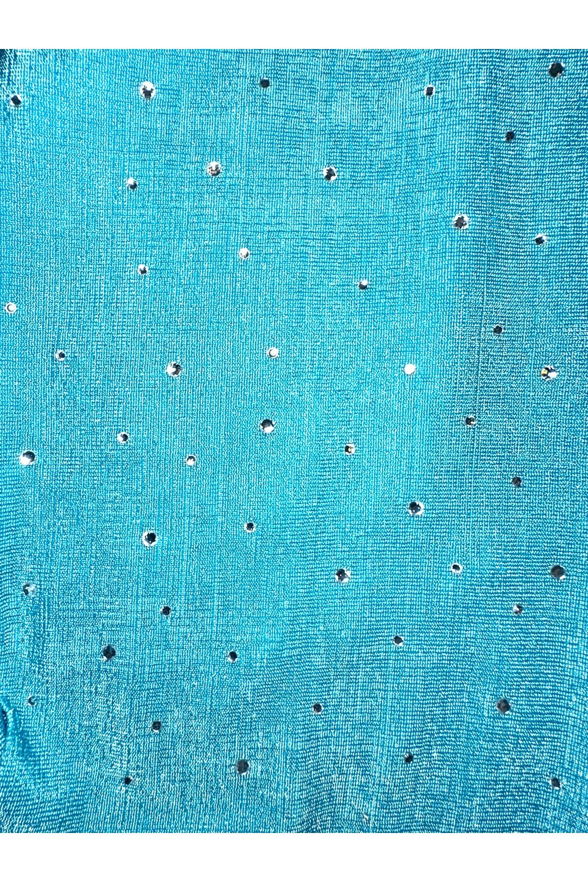 Taşlı Saç Bandı Dolgulu parlak taşlı bandana soft kumaş sac bandı Mavi