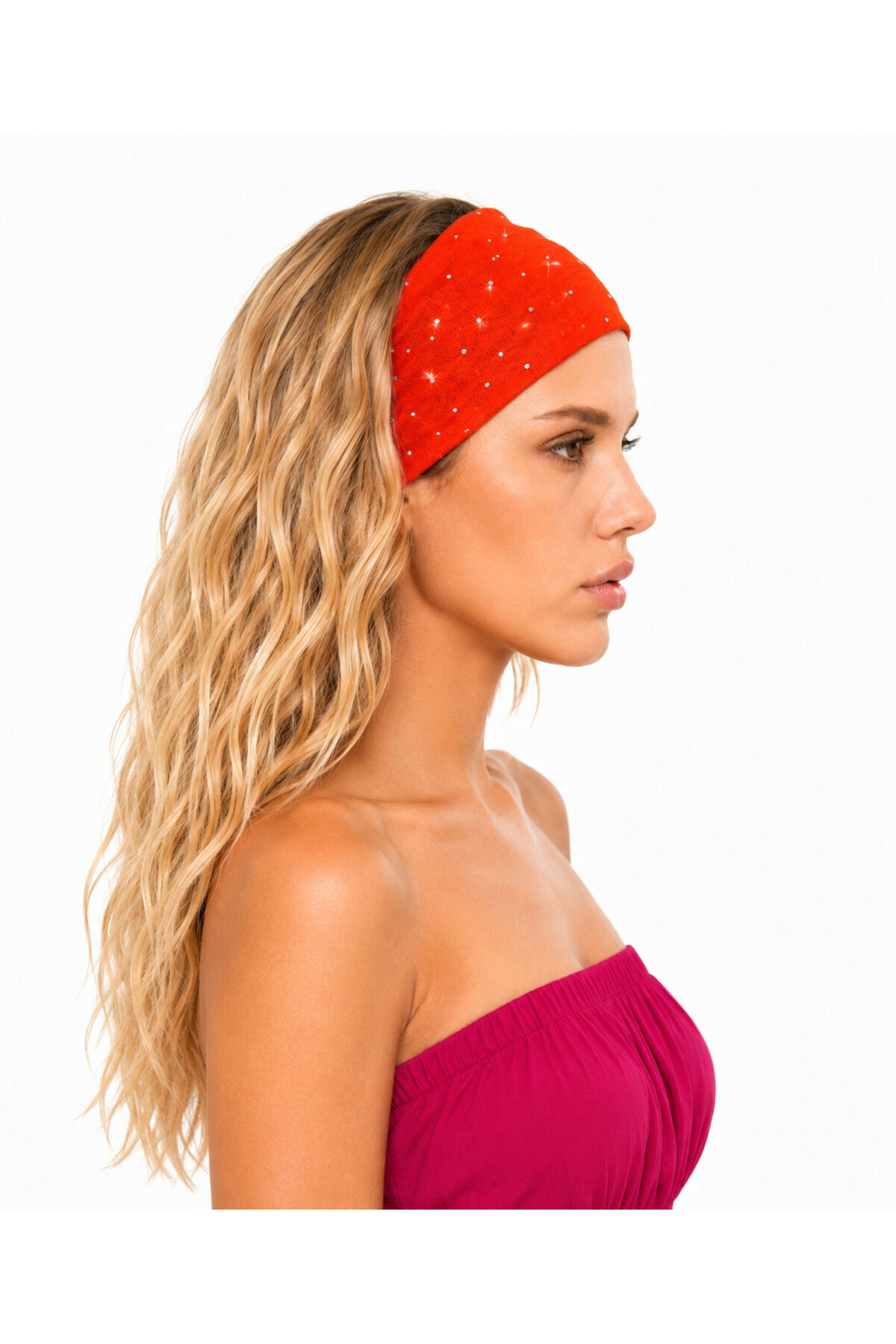 Taşlı Saç Bandı Dolgulu parlak taşlı bandana soft kumaş sac bandı Turuncu