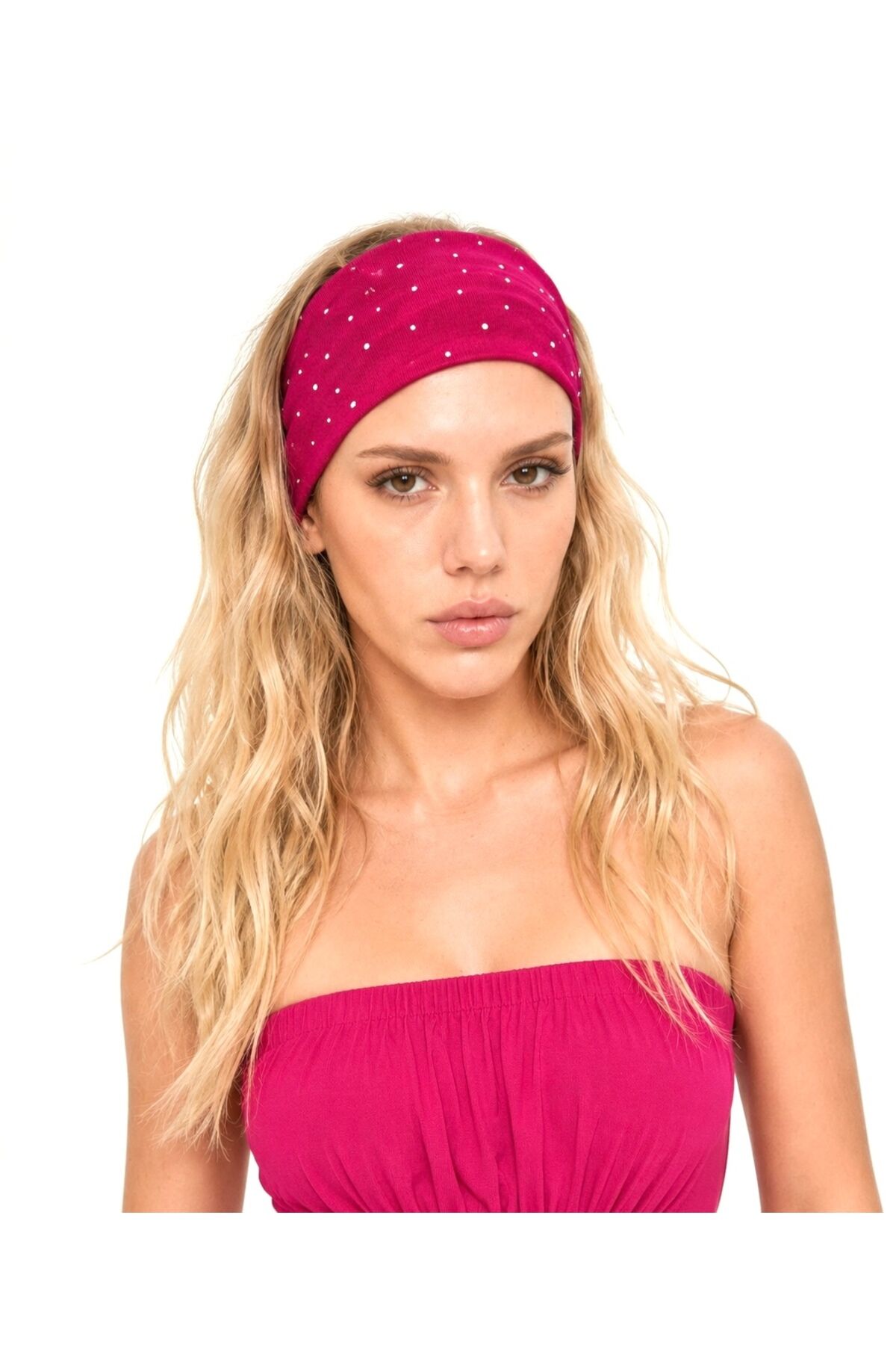 Taşlı Saç Bandı Dolgulu parlak taşlı bandana soft kumaş sac bandı fuşya