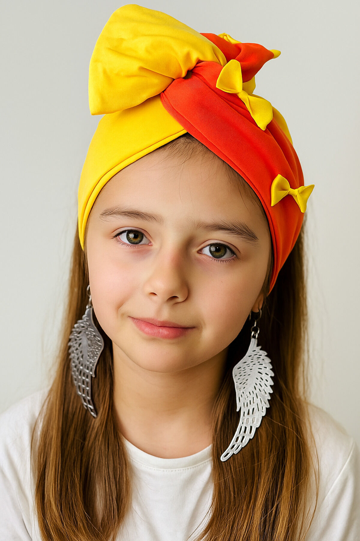 Çocuk Telli Bandana Çoçuk saç Bandı Çocuklar için rekli saç bandı Turuncu-sarı fiyonk