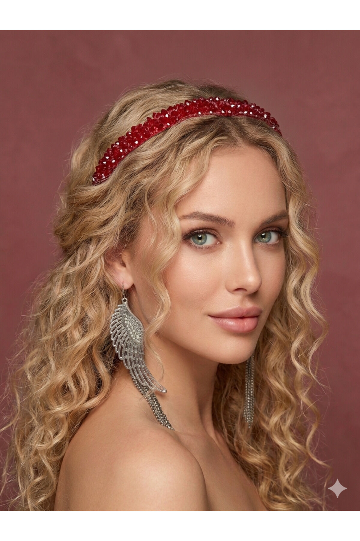 Gerçek taşlı taç bağlamalı ayarnabilir parlak taşlı taç kına tacı bride festival taç Kırmızı