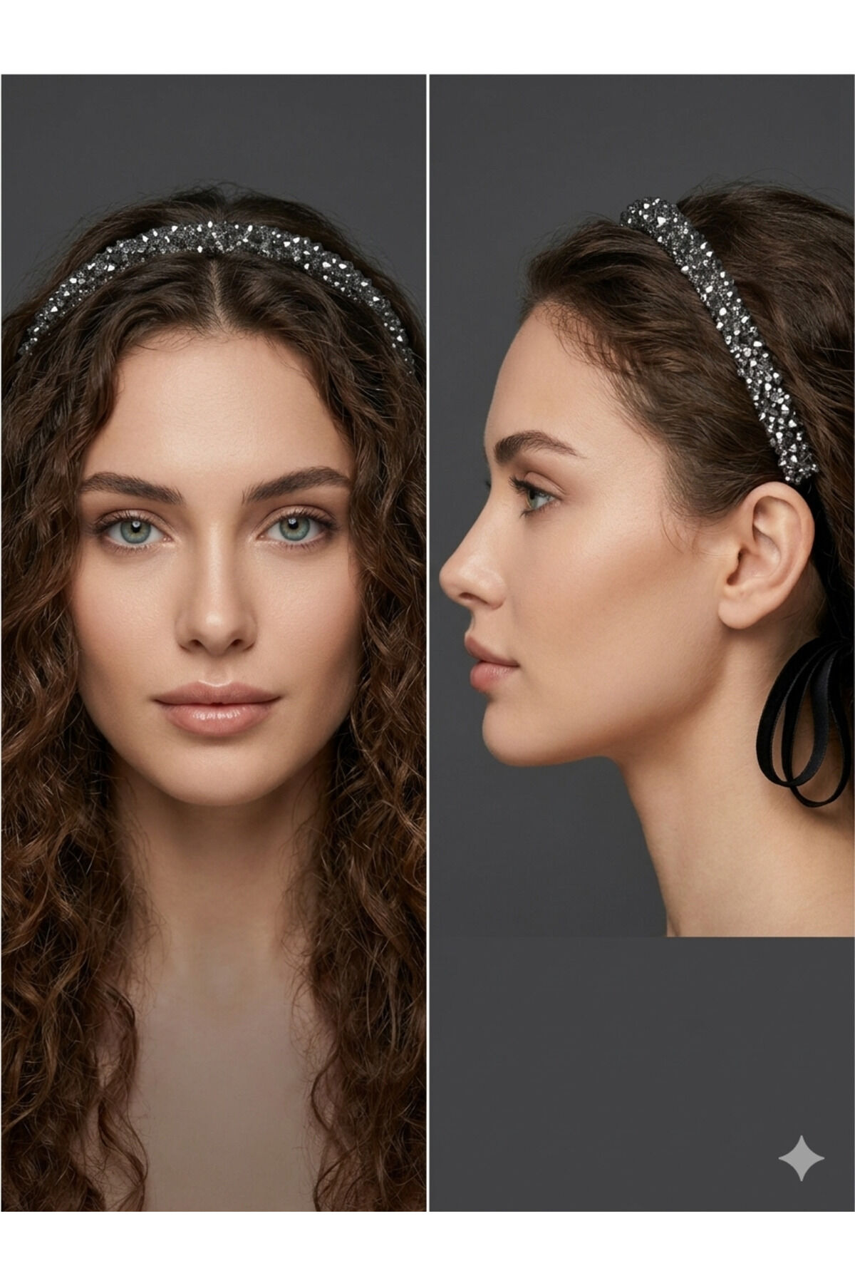 Gerçek taşlı taç bağlamalı ayarnabilir parlak taşlı taç kına tacı bride festival taç Gri