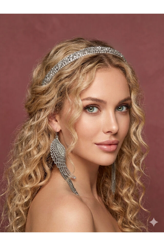 Gerçek taşlı taç bağlamalı ayarnabilir parlak taşlı taç kına tacı bride festival taç Gümüş