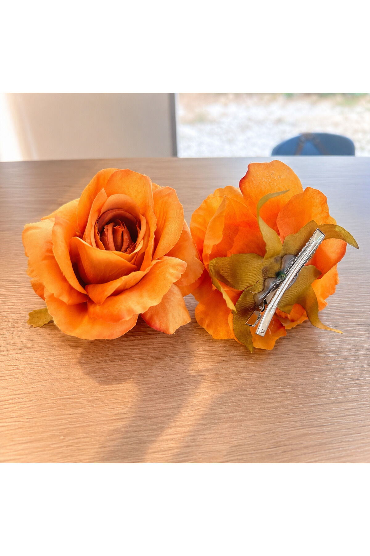 Pens toka çiçekli pens toka 2 adet çiçekli toka fransız topuz tokası Turuncu gul buyuk