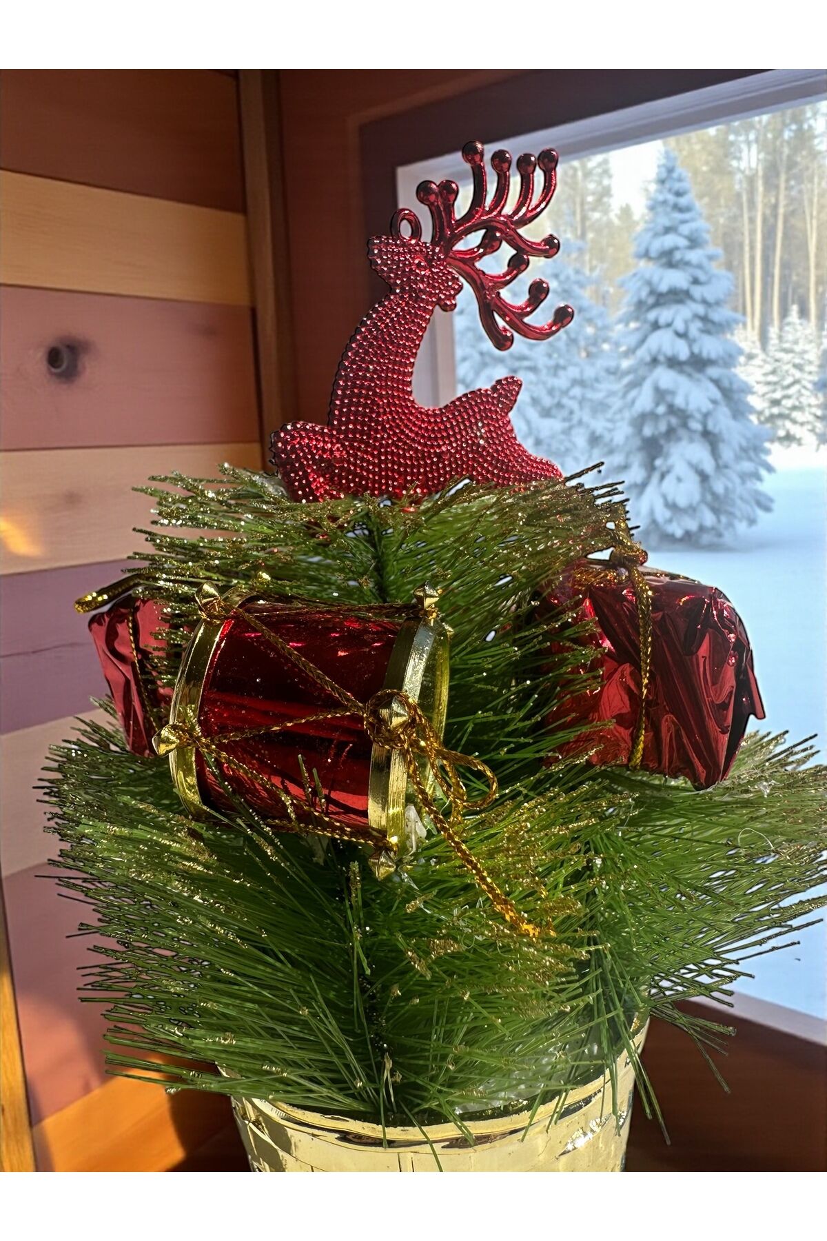 Mini Ağaç Yapay Yılbaşı Ağacı Dekoratif Ev Süsleme noel baba Yıldız temalı 28 cm Yeşil