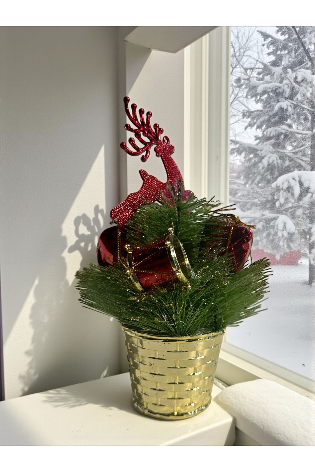 Mini Ağaç Yapay Yılbaşı Ağacı Dekoratif Ev Süsleme noel baba Yıldız temalı 28 cm Yeşil