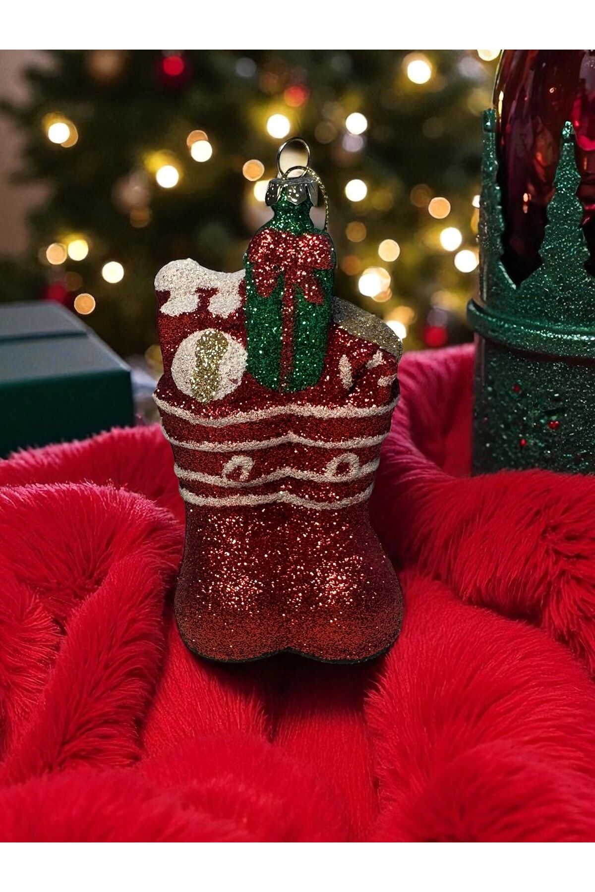 3 boyutlu Simli Yılbası susu Yılbaşı ağacı süs kardan adam noel çorabı Kırmızı noel corabı