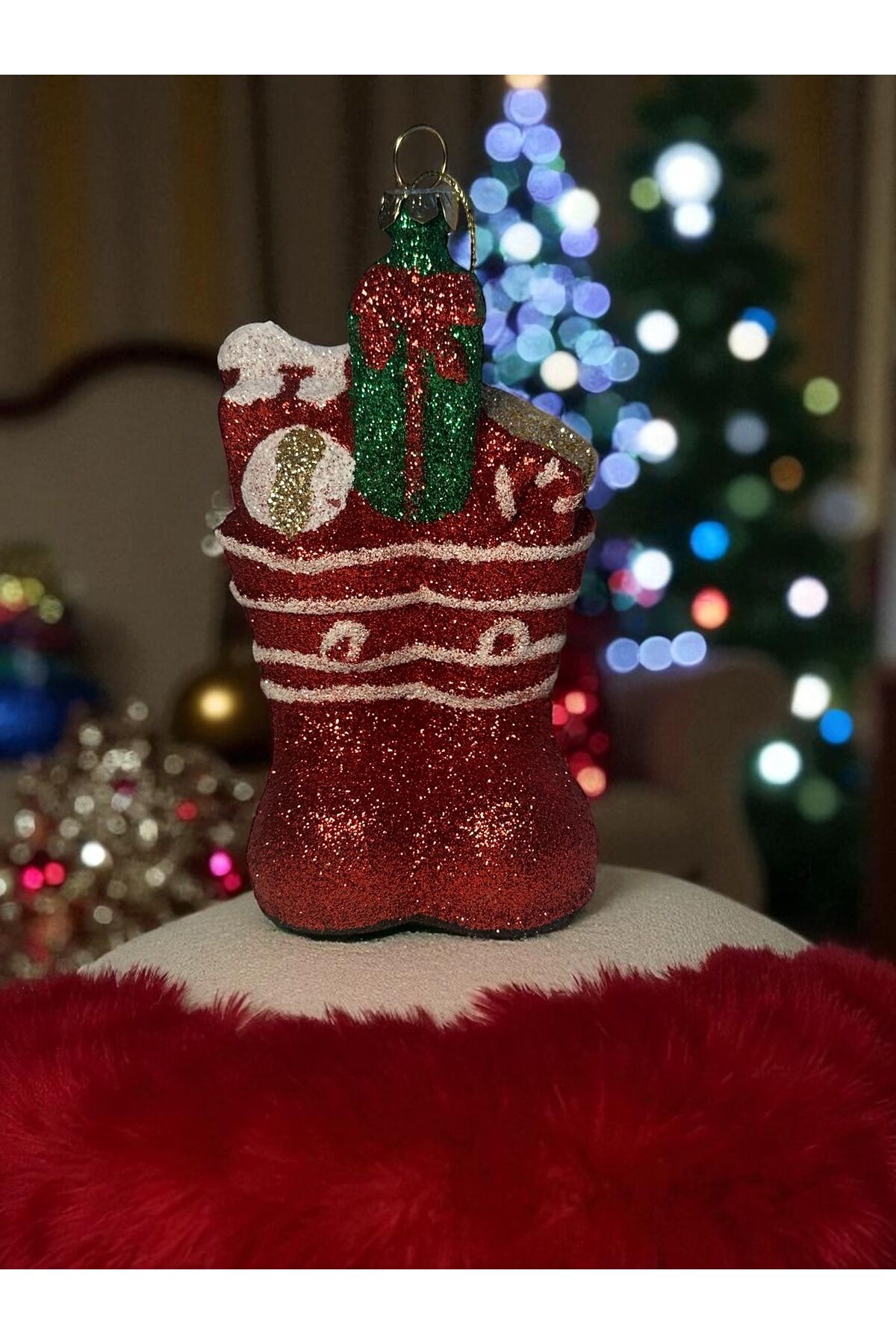 3 boyutlu Simli Yılbası susu Yılbaşı ağacı süs kardan adam noel çorabı Kırmızı noel corabı