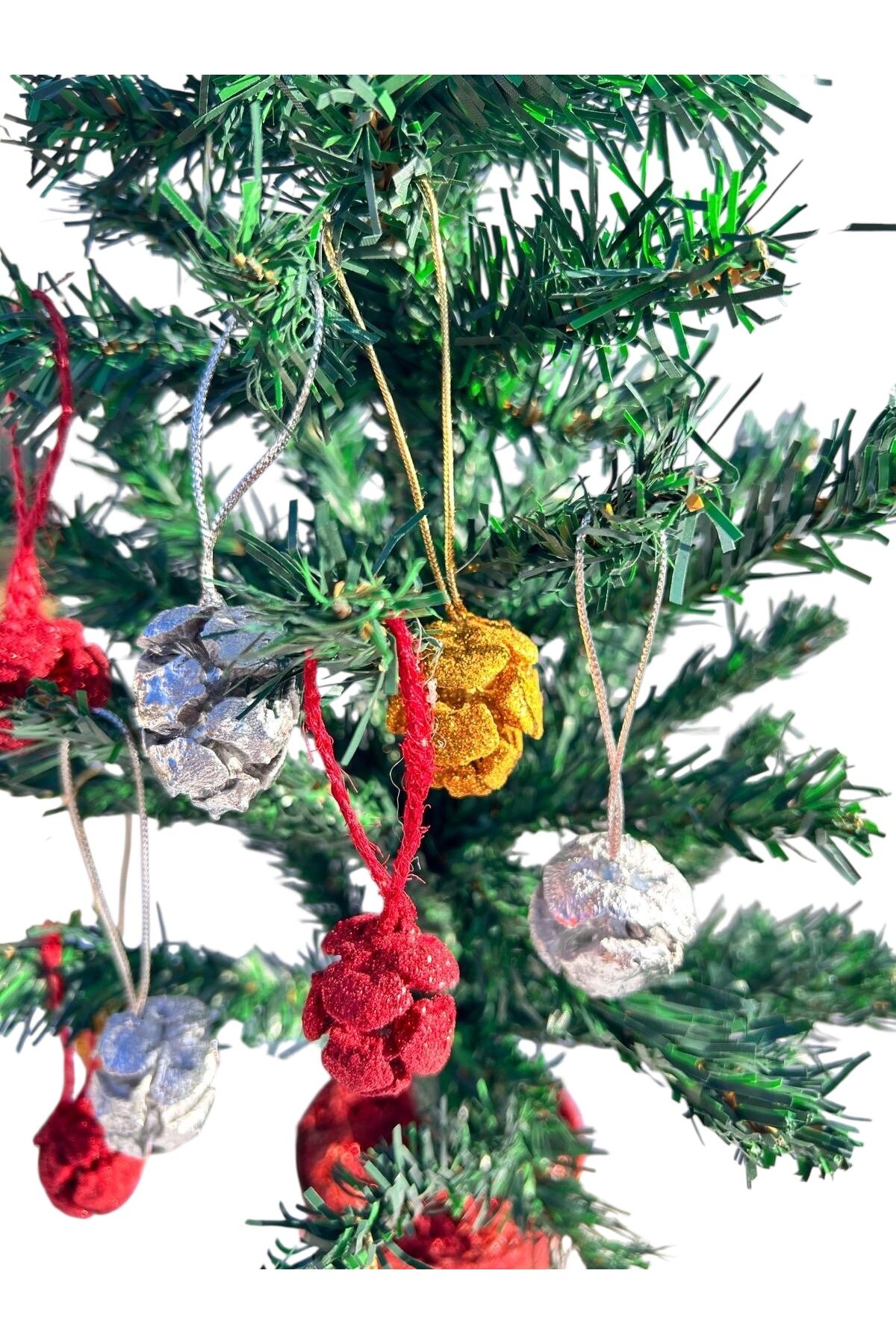 Yılbaşı ağacı süsleri noel set parlak top ağaç süsü Altın 9 adet kozalak