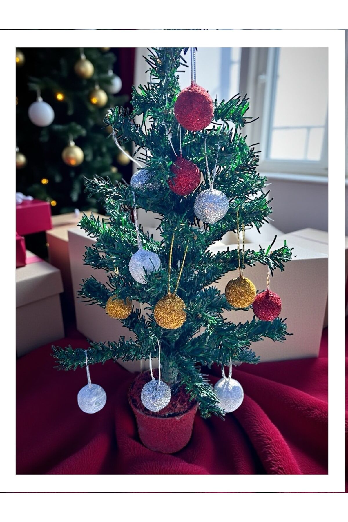 Yılbaşı ağacı süsleri noel set parlak top ağaç süsü Kırmızı 12 adet top