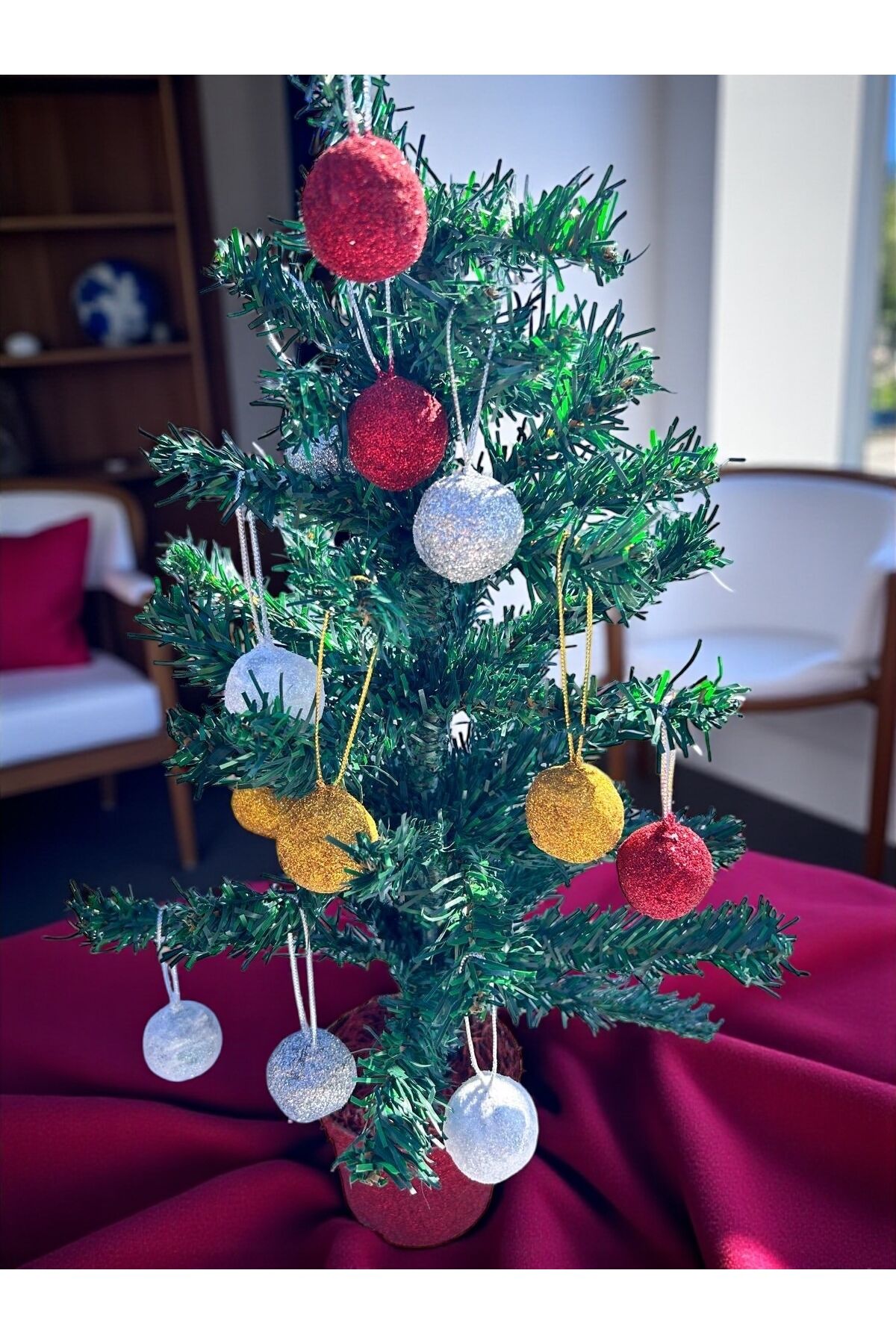 Yılbaşı ağacı süsleri noel set parlak top ağaç süsü Kırmızı 12 adet top
