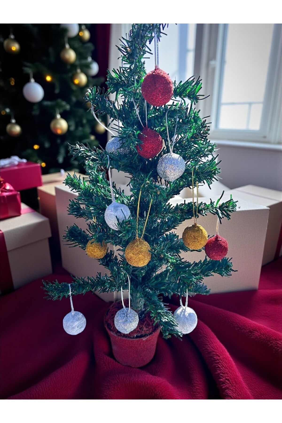 Yılbaşı ağacı süsleri noel set parlak top ağaç süsü Kırmızı 12 adet top