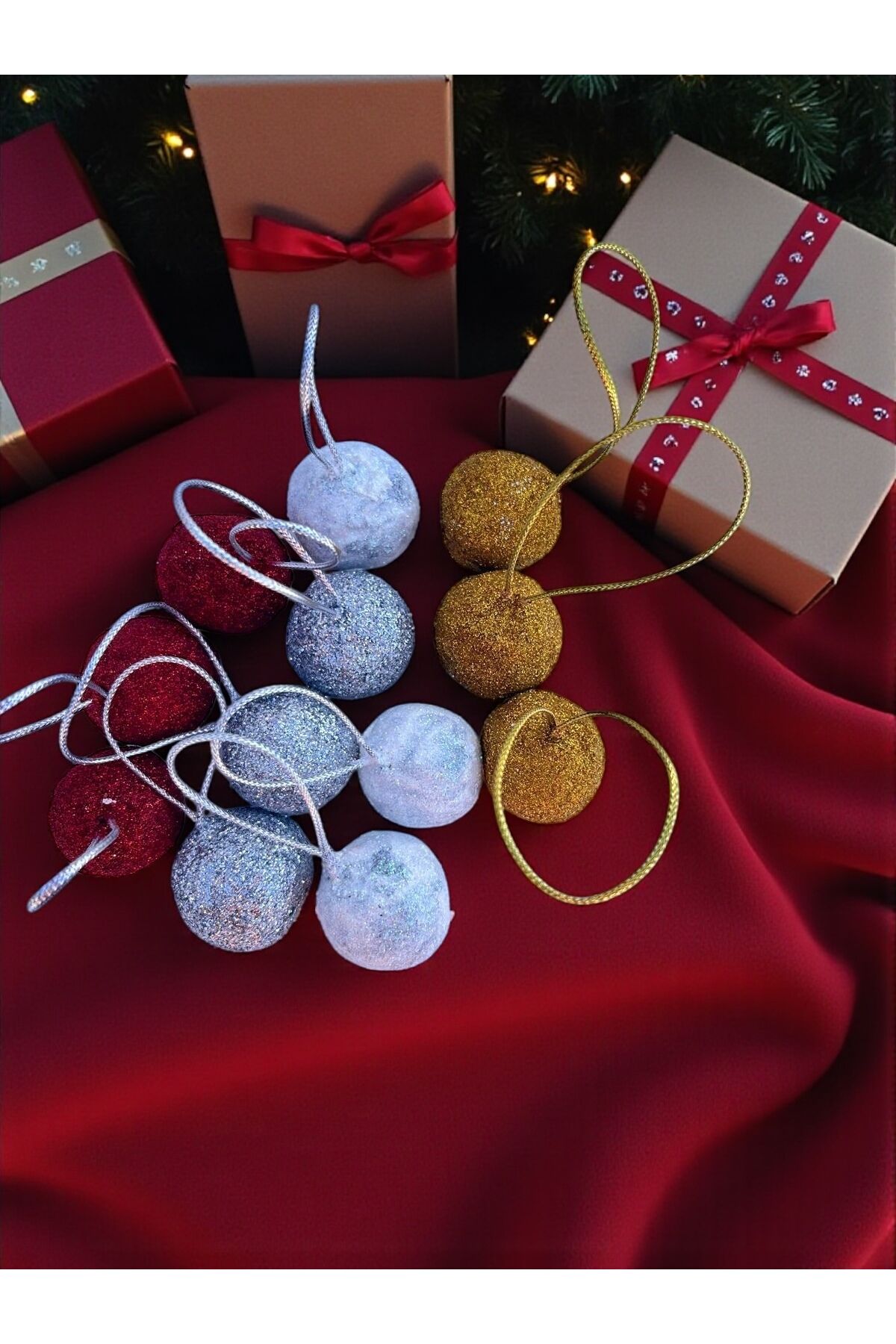 Yılbaşı ağacı süsleri noel set parlak top ağaç süsü Kırmızı 12 adet top