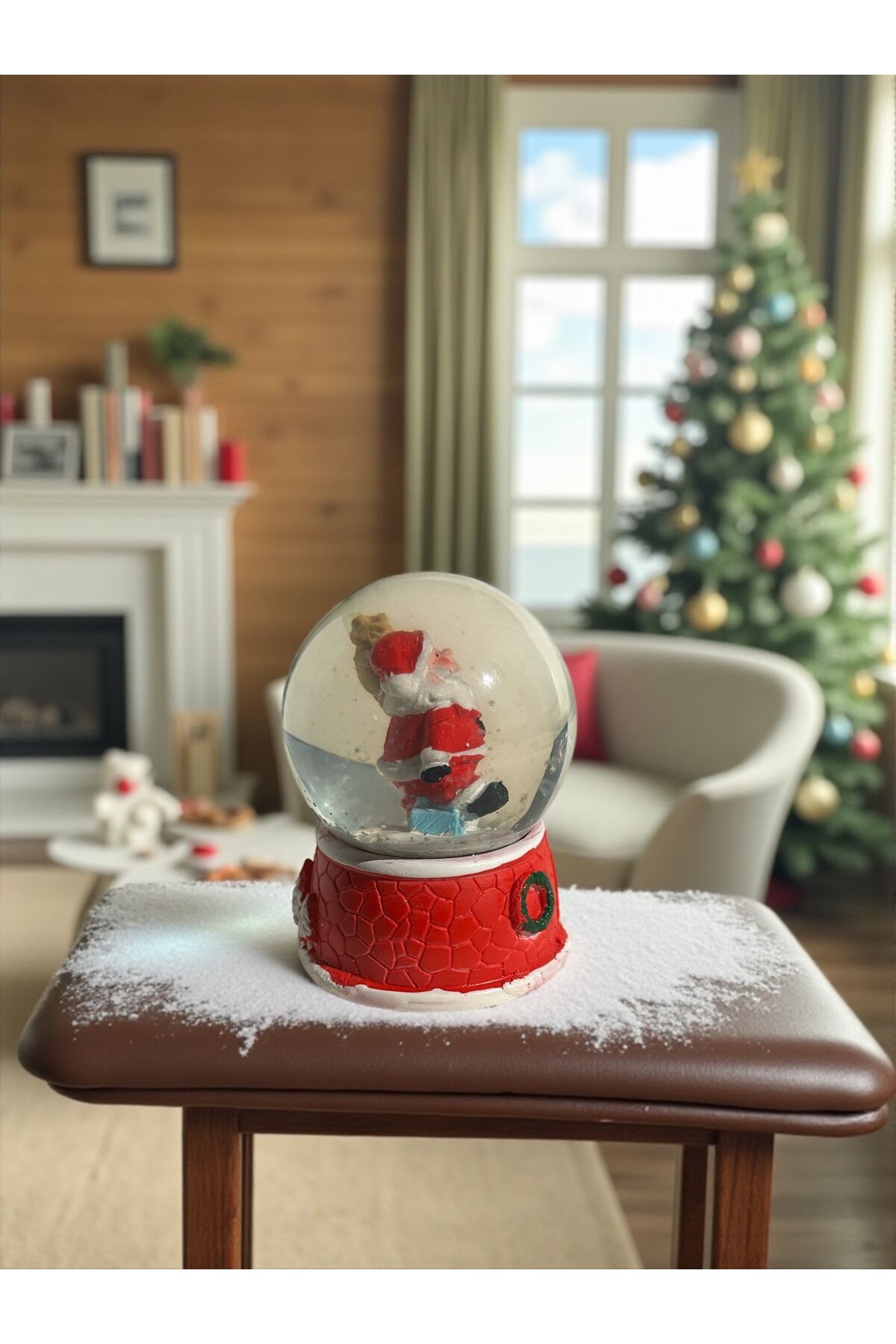 Yılbaşı Kar Küresi noel baba temalı yılbası kuresi 9x6 cm Bordo