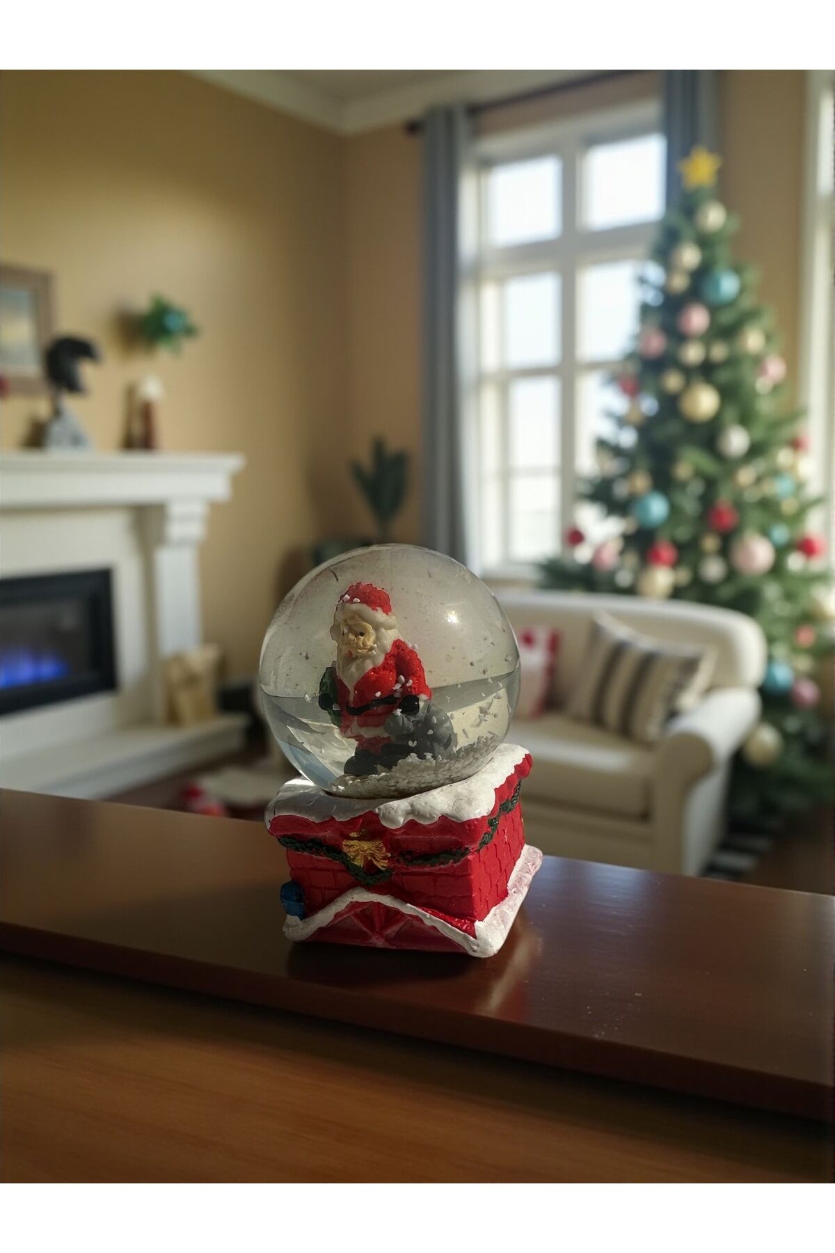 Yılbaşı Kar Küresi noel baba temalı yılbası kuresi 9x6 cm Kırmızı kare kure