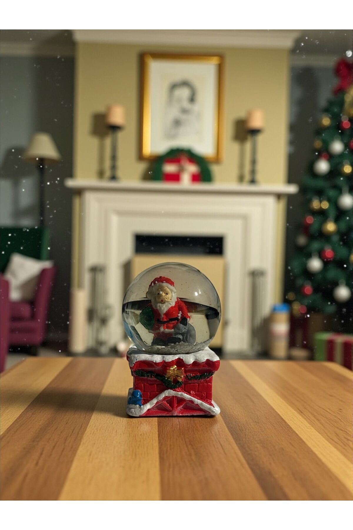Yılbaşı Kar Küresi noel baba temalı yılbası kuresi 9x6 cm Kırmızı kare kure