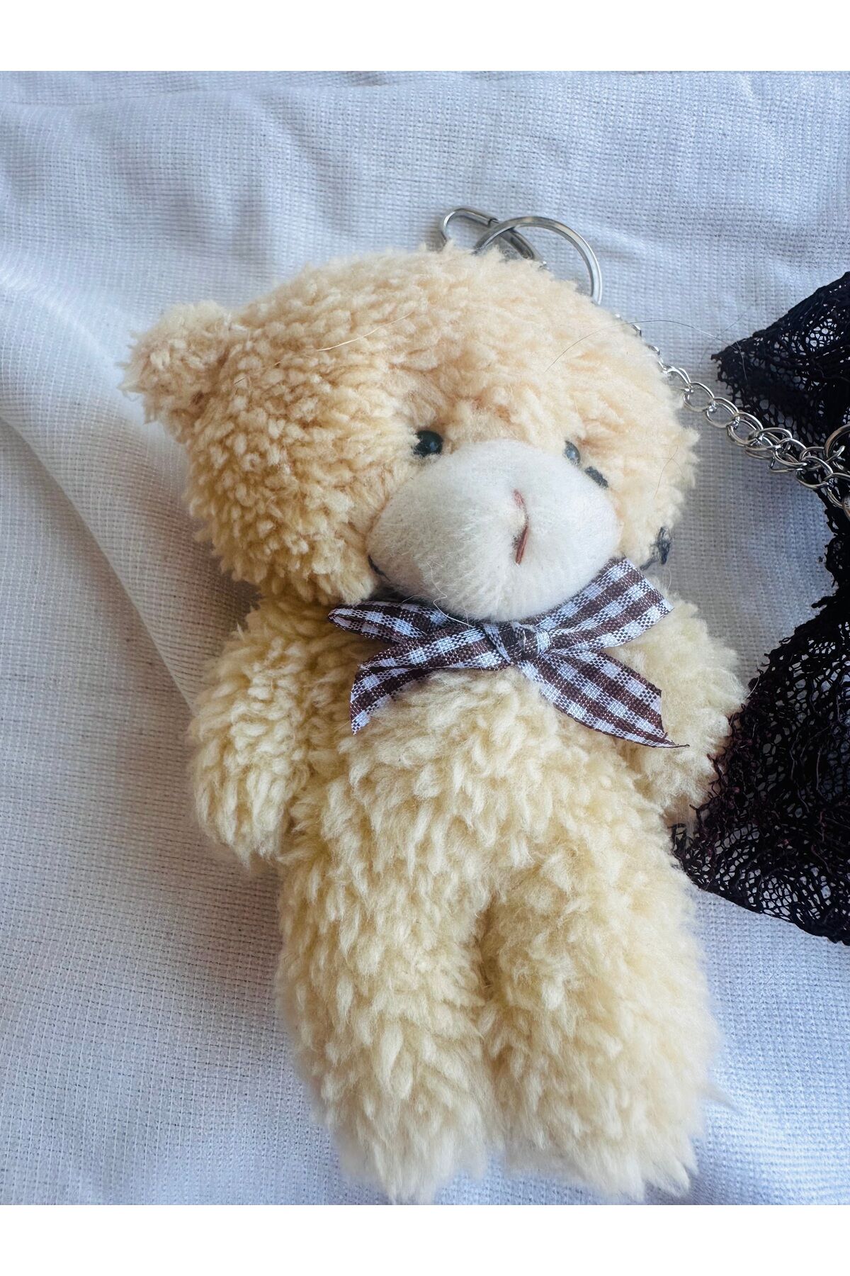 Çanta charm peluş ayı çanta aksesuarı dantel fiyonk ve ayı anahtarlık tasarım charm Kahverengi ayı