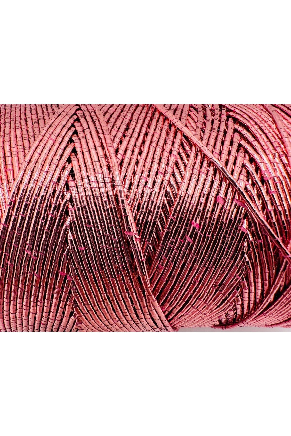 50 gr 118 metre simli paketleme ipi simli süs ipi örgü ipi pamuklu simli ip Pembe