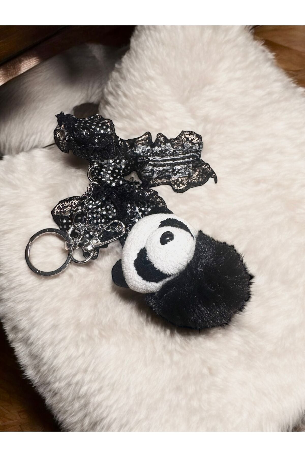 Çanta aksesuarı panda çanta charmı fiyonk anahtarlık tasarım charm panda charm