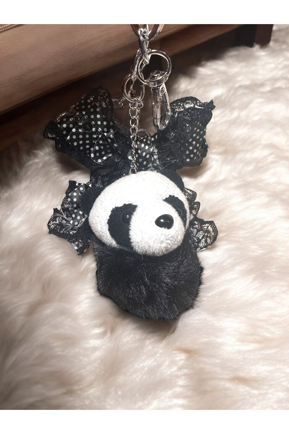 Çanta aksesuarı panda çanta charmı fiyonk anahtarlık tasarım charm panda charm