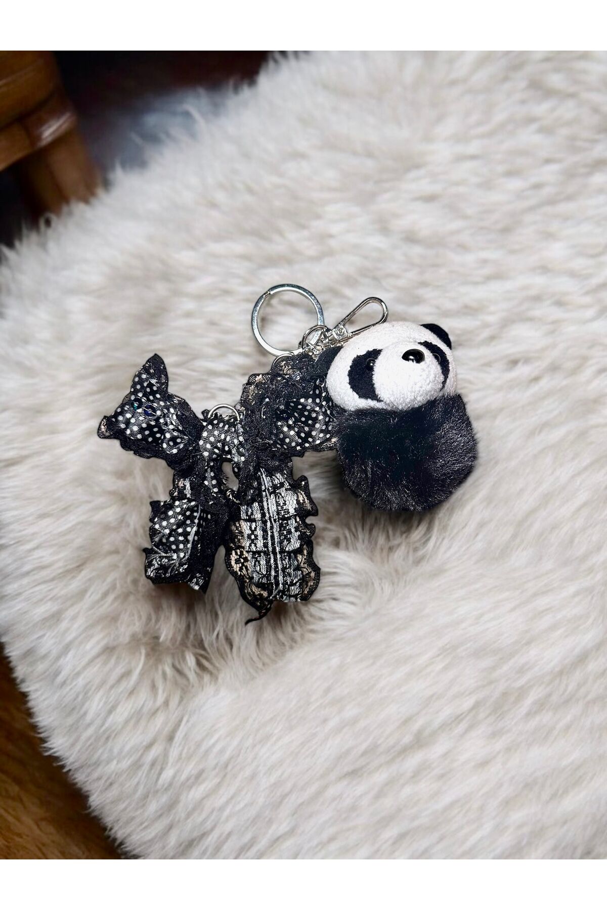 Çanta aksesuarı panda çanta charmı fiyonk anahtarlık tasarım charm panda charm