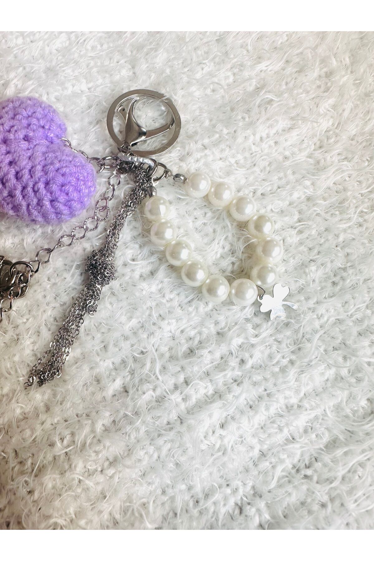Çanta aksesuarı Çanta charm kalpli incili charm anahtarlık zincir charm