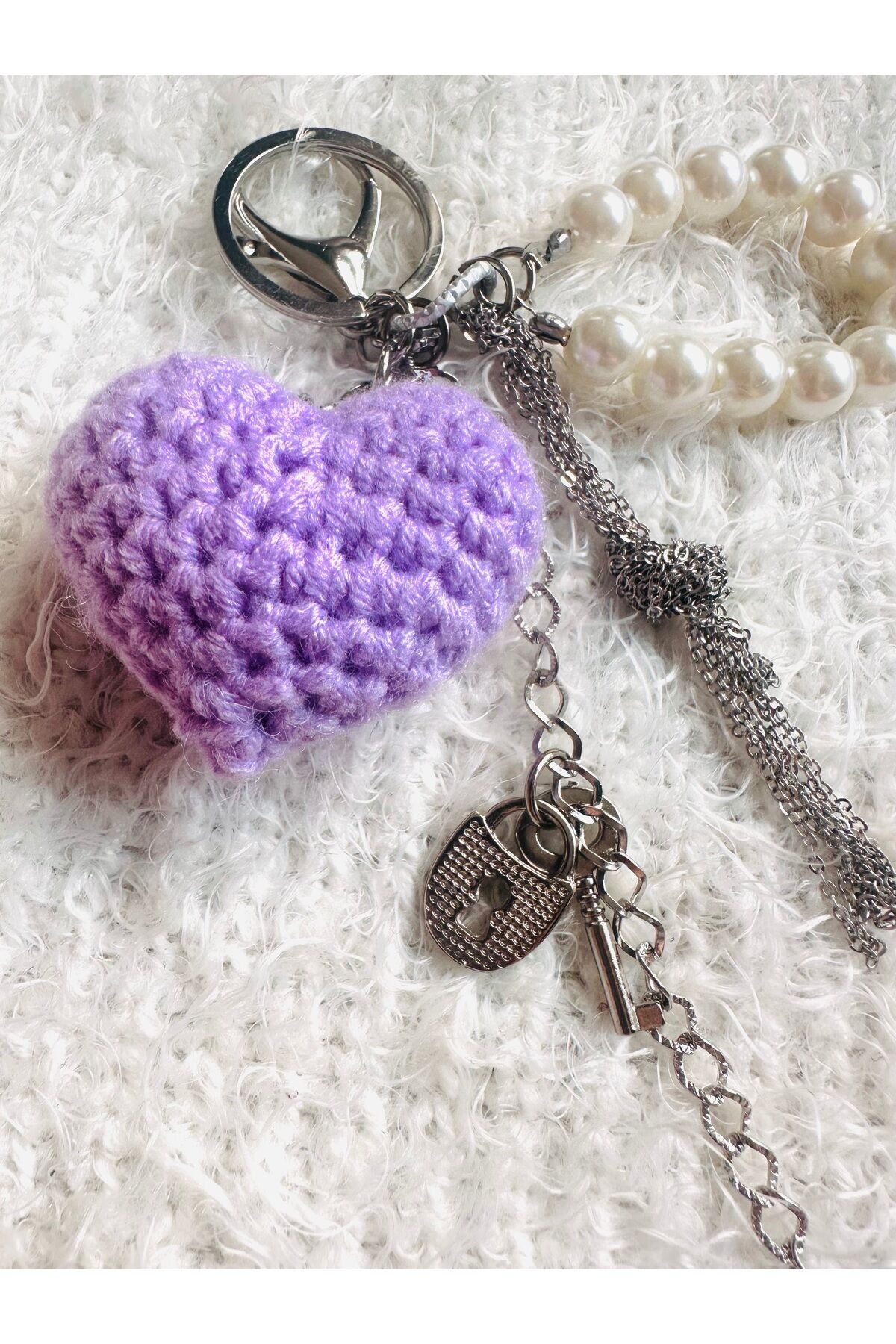Çanta aksesuarı Çanta charm kalpli incili charm anahtarlık zincir charm