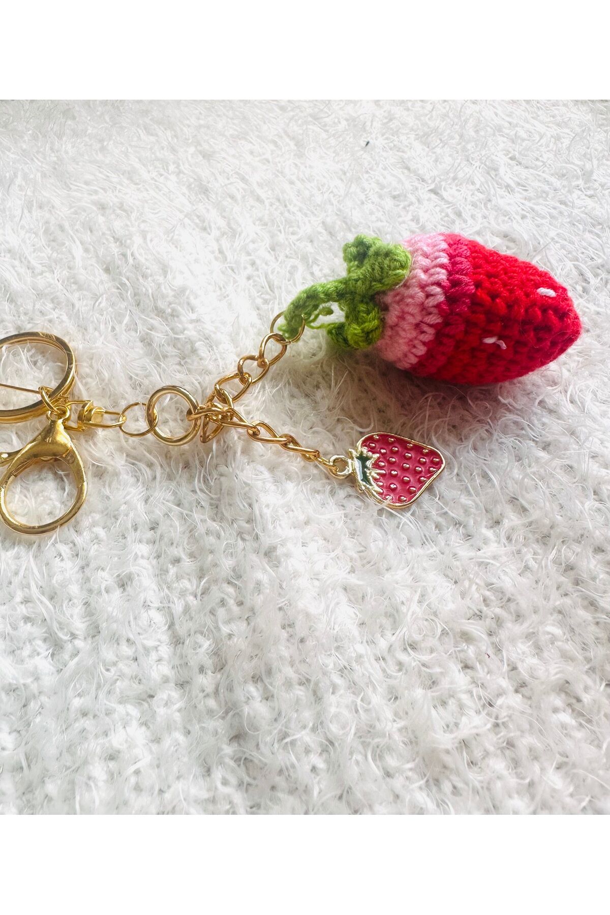 Çanta charm origami örgü çilek charm çanta aksesuarı çilek anahtarlık