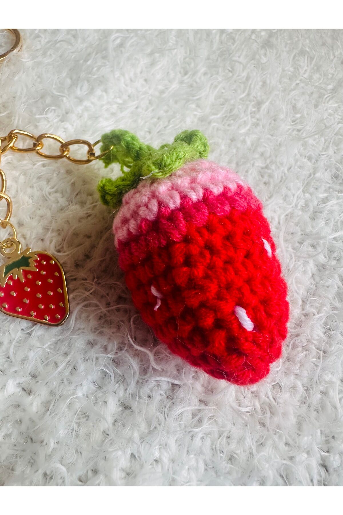 Çanta charm origami örgü çilek charm çanta aksesuarı çilek anahtarlık