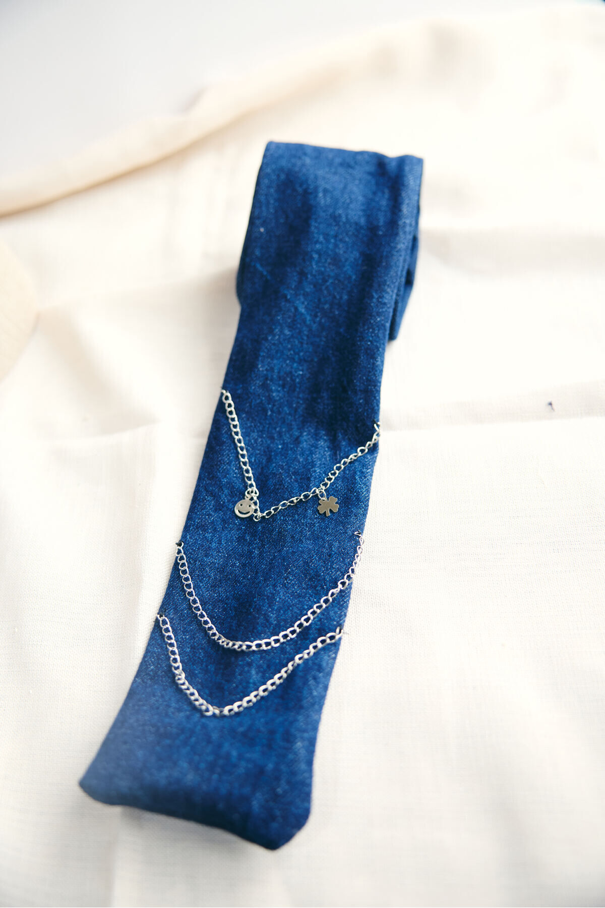 Kot Tasarım Zincir Detaylı Telli Bandana Kot Telli Saç Bandı