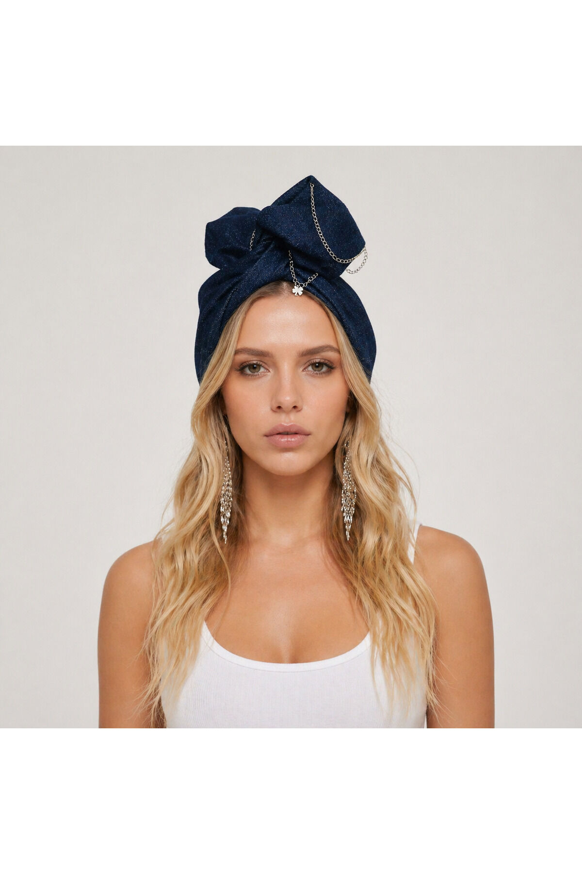 Kot Tasarım Zincir Detaylı Telli Bandana Kot Telli Saç Bandı