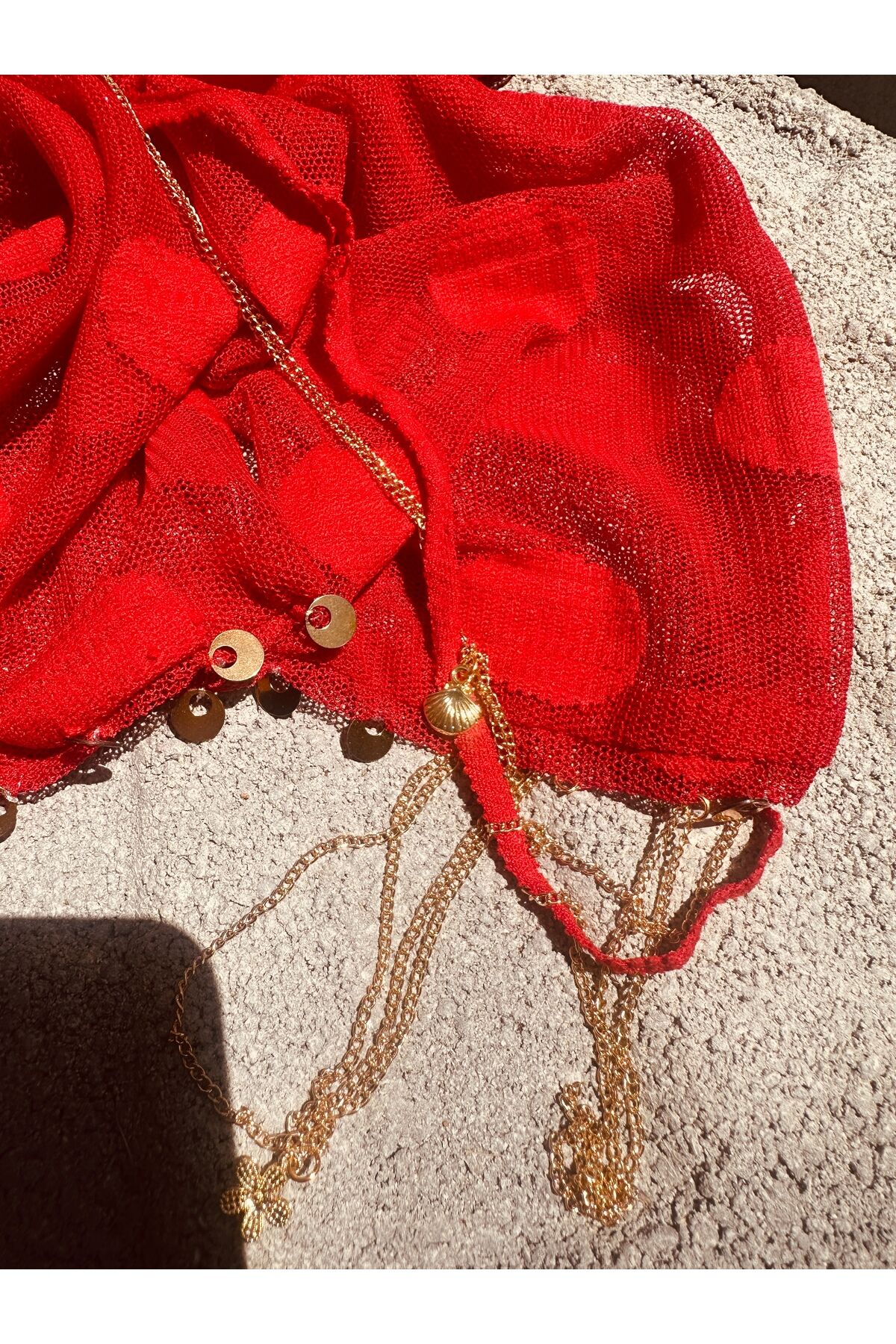 Kırmızı Puantiyeli Dantel Çok Amaçlı Bandana Eşarp & Boyun Fuları | Ayarlanabilir Bohem Saç Aksesuarı