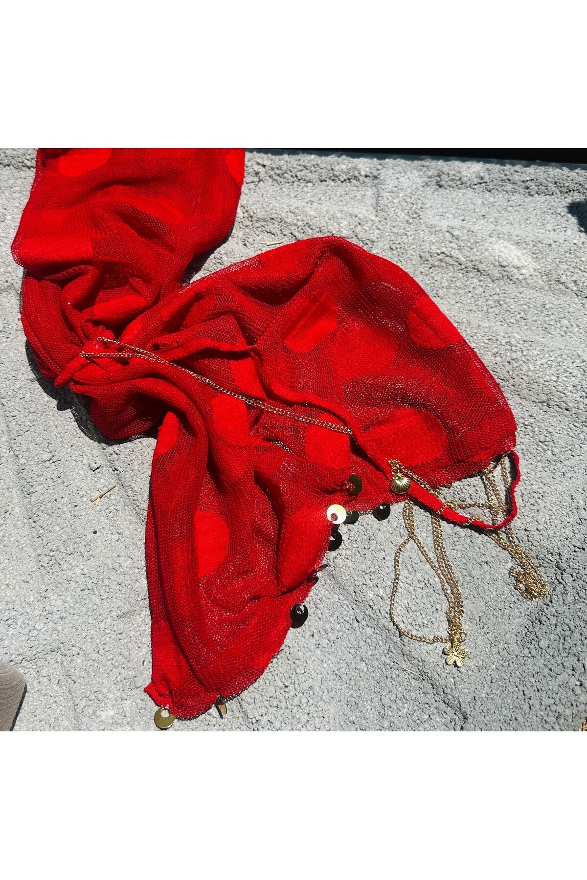 Kırmızı Puantiyeli Dantel Çok Amaçlı Bandana Eşarp & Boyun Fuları | Ayarlanabilir Bohem Saç Aksesuarı
