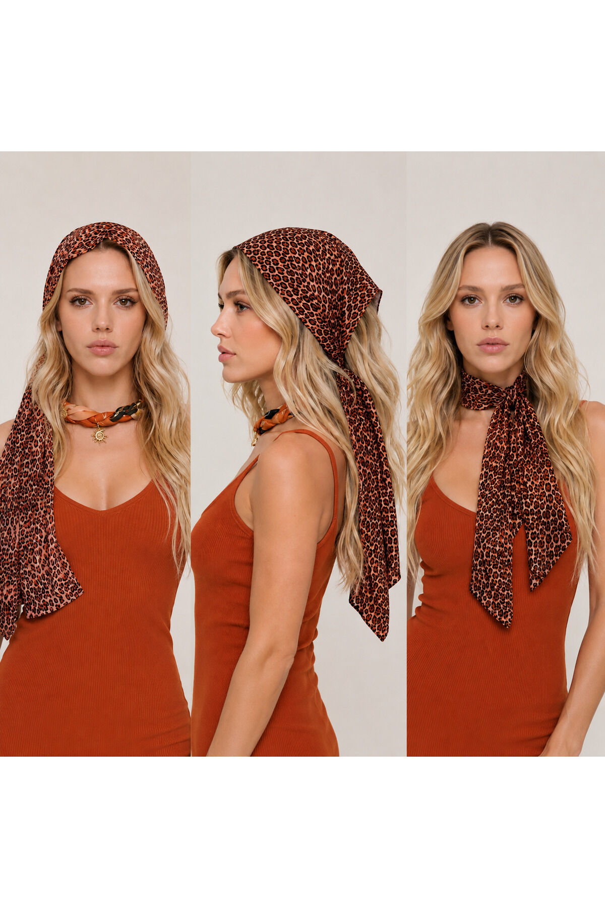 Leopar Desenli Saç Eşarbı & Boyun Fuları | Ayarlanabilir Bandana,Kadın Saç Aksesuarı, Festival ve Yazlık Stil