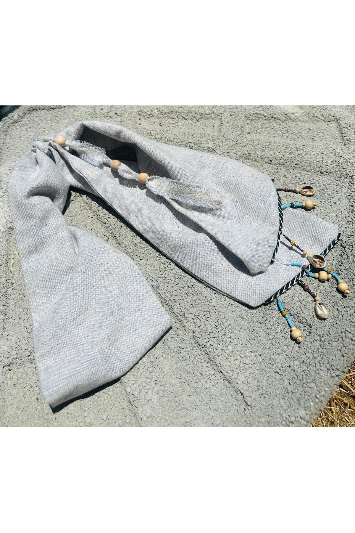 Mavi Bohem Saç Eşarbı & Boyun Fuları | Ayarlanabilir Bandana, Deniz Kabuklu Headscarf, Yazlık Kadın Aksesuarı
