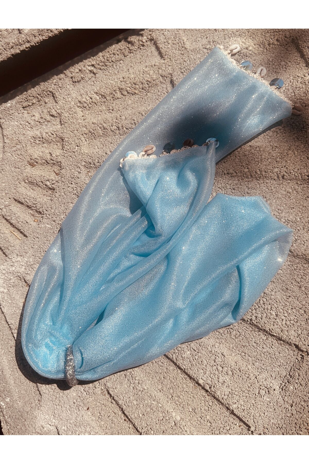 Mavi Simli Çok Amaçlı Bandana Eşarp & Boyun Fuları | Boho Saç Aksesuarı