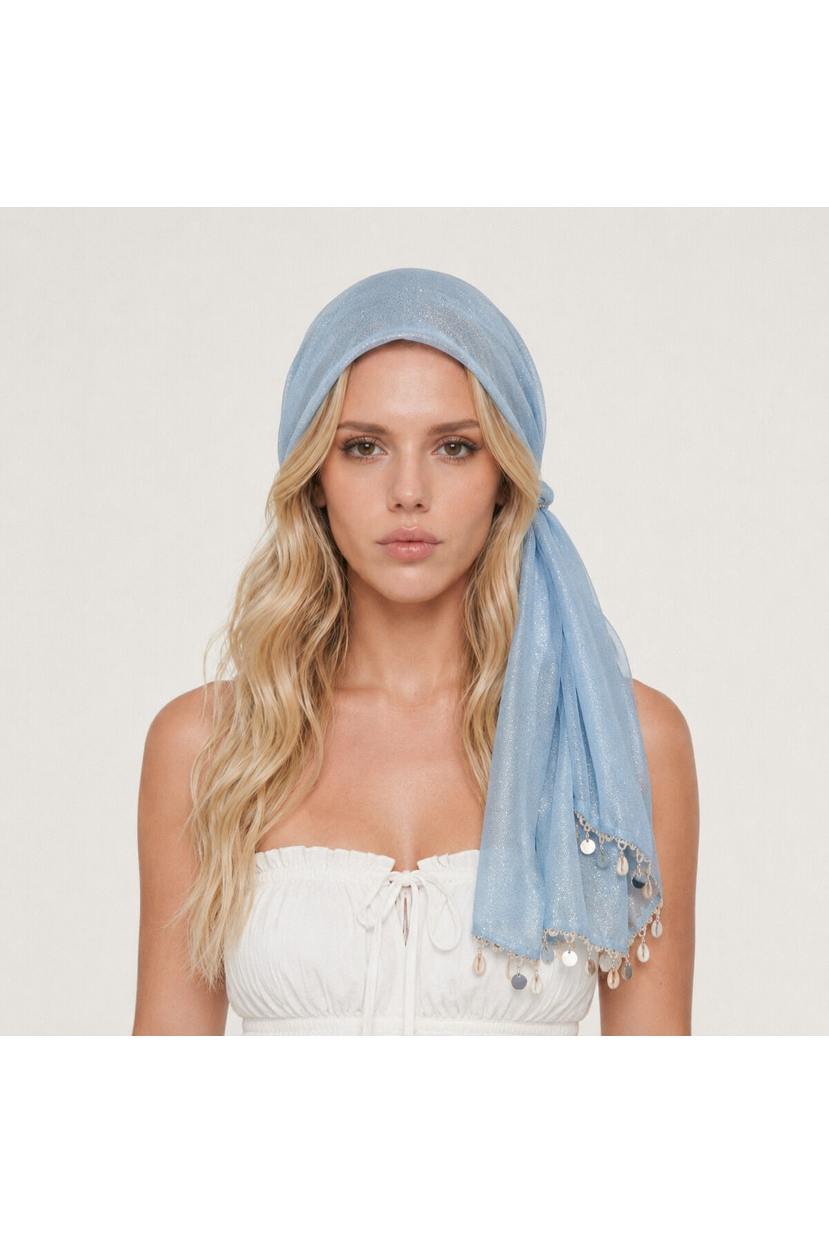 Mavi Simli Çok Amaçlı Bandana Eşarp & Boyun Fuları | Boho Saç Aksesuarı