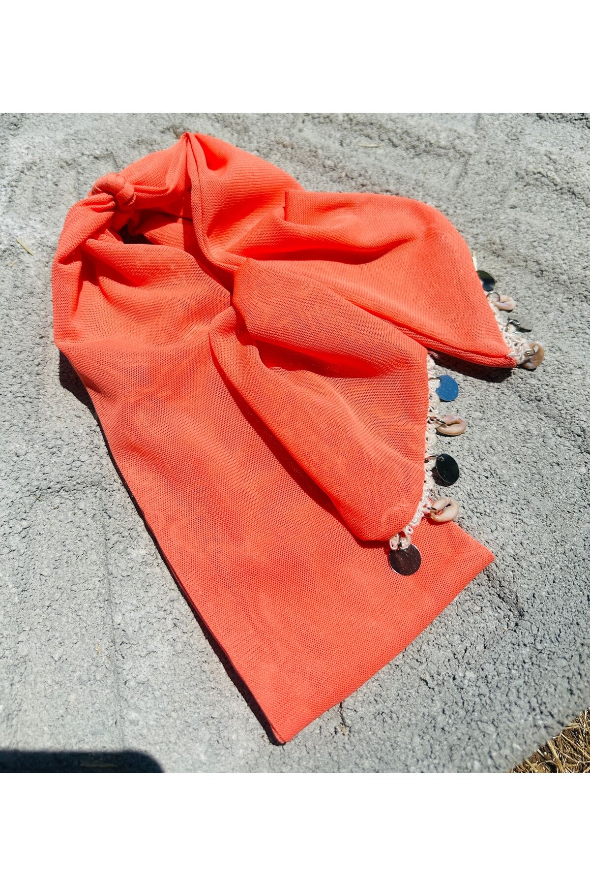 Mercan Rengi Çok Amaçlı Bandana Eşarp & Boyun Fuları | Ayarlanabilir Saç Bandanası, Bohem Festival Aksesuarı