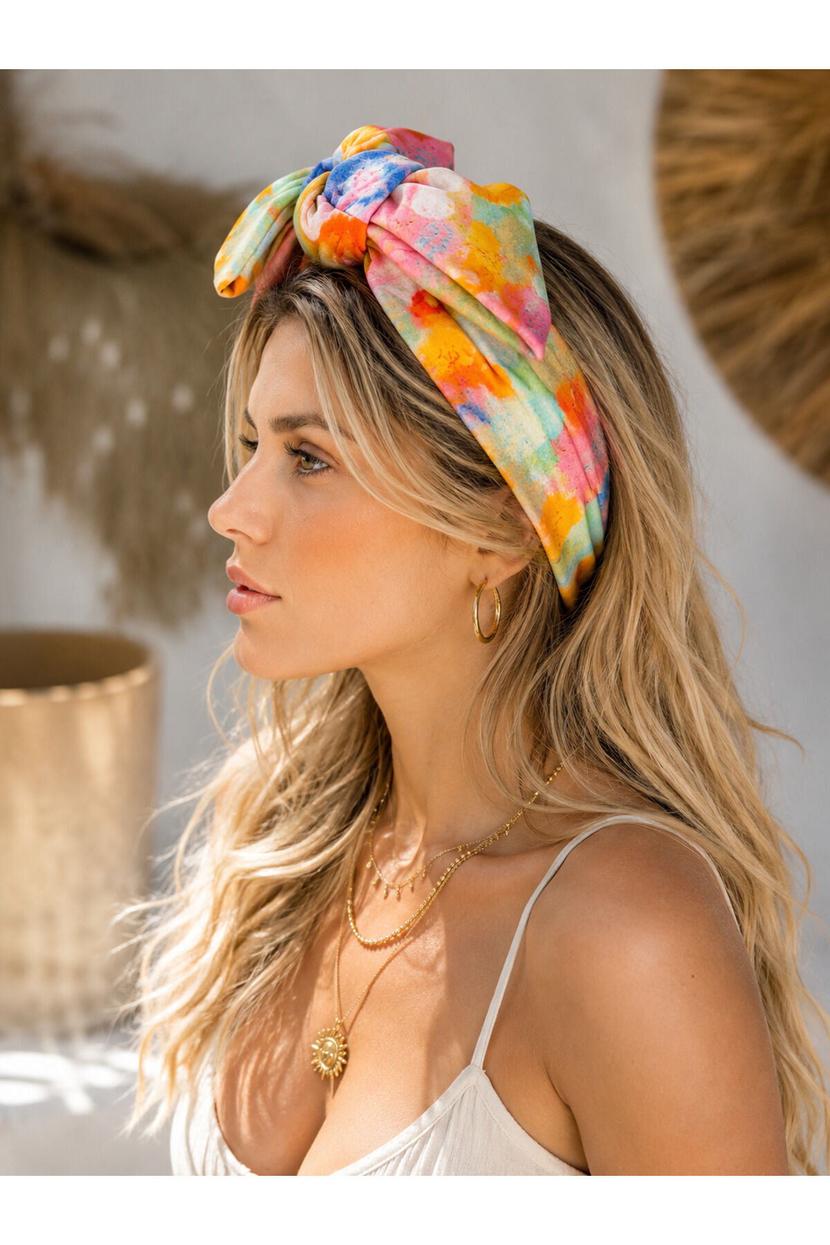 Pastel Çiçek Desenli Telli Saç Bandı Bandana | Şekil Verilebilir Suluboya Efektli Bohem Kadın Saç Aksesuarı