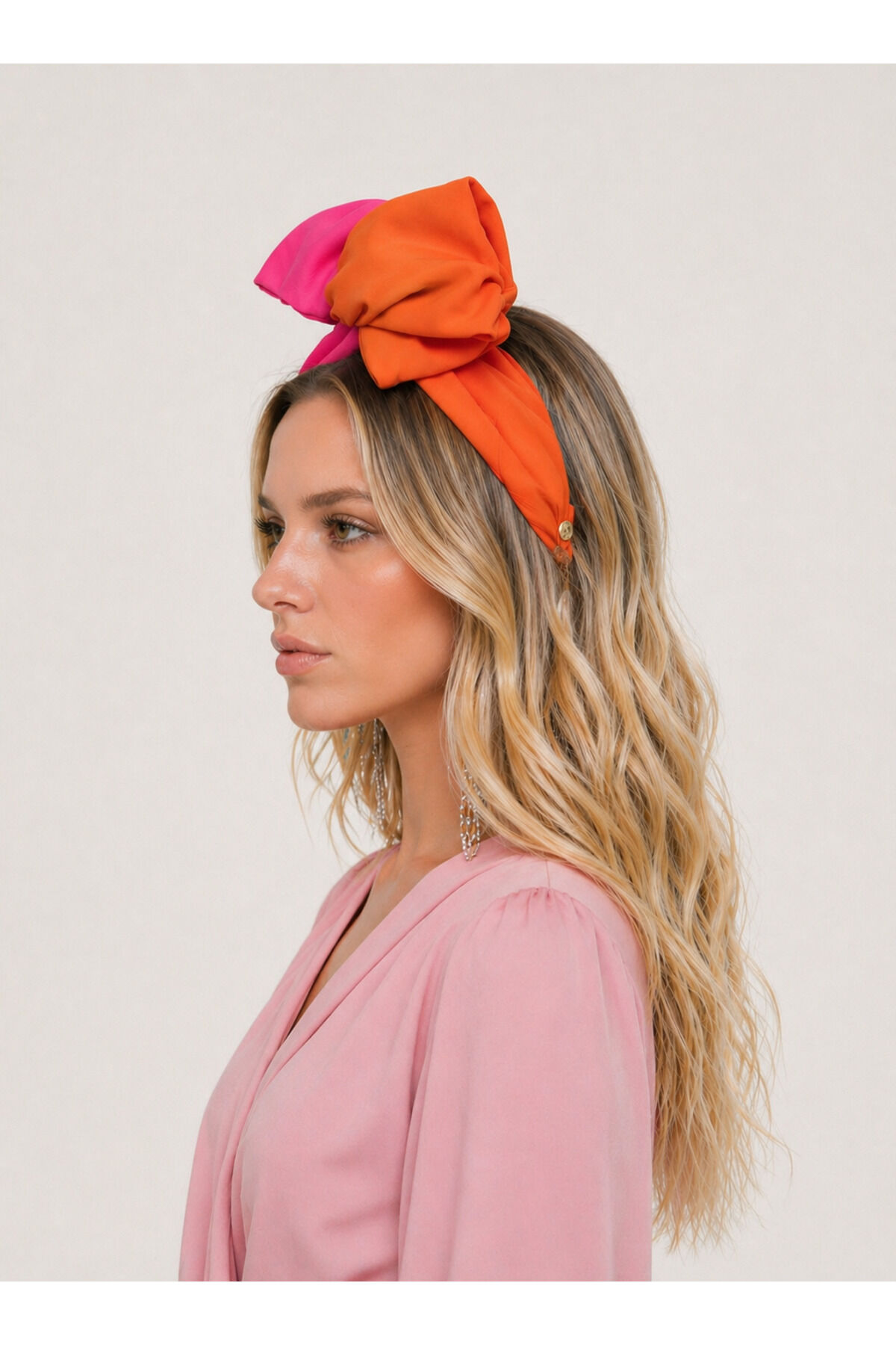 Pembe Turuncu Telli Bandana, Telli Saç Bandı