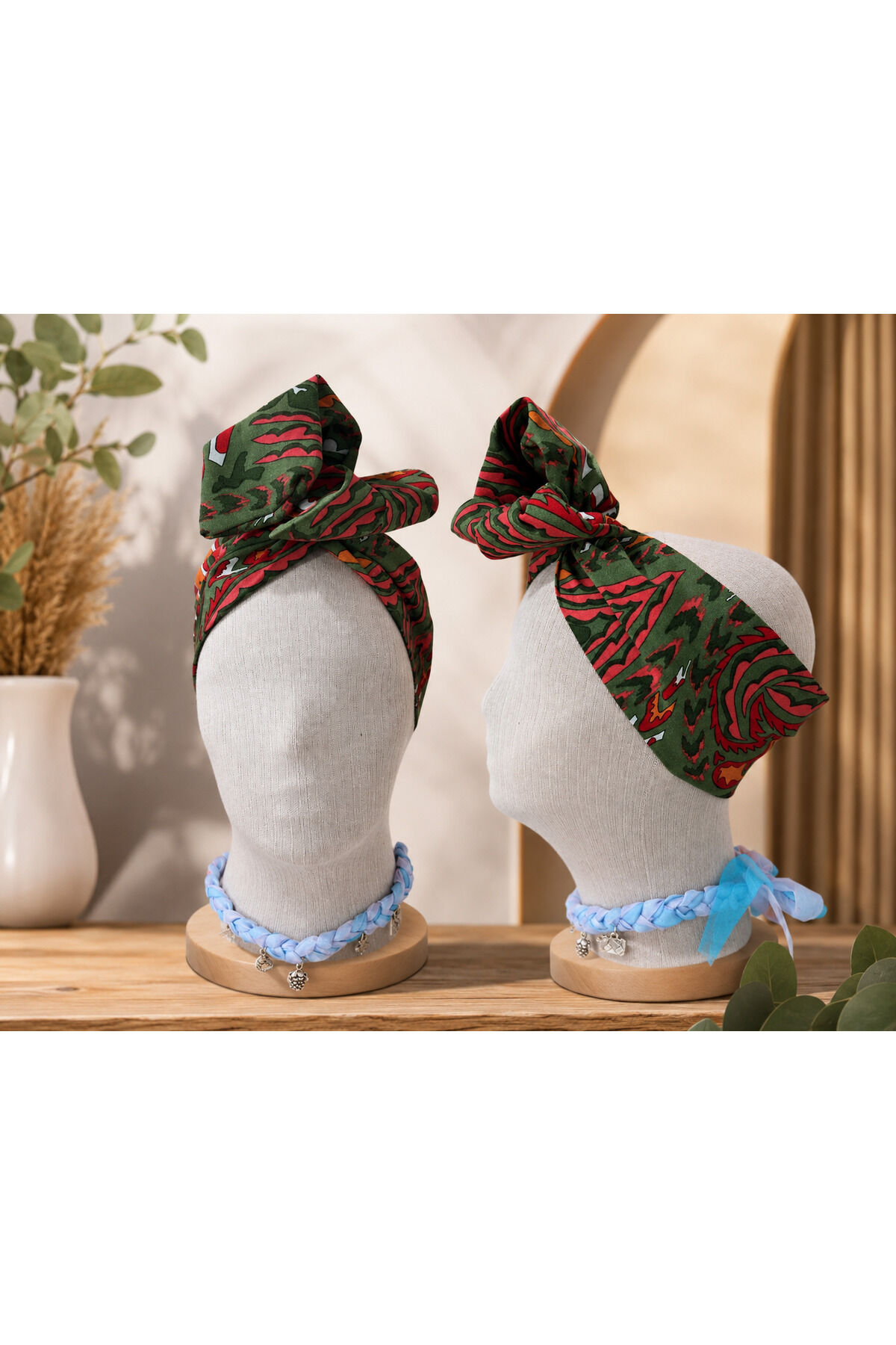 Siyah Çiçek Desenli Telli Bandana Ayarlanabilir Wire Headband Bohem Yazlık Kadın Saç Bandı