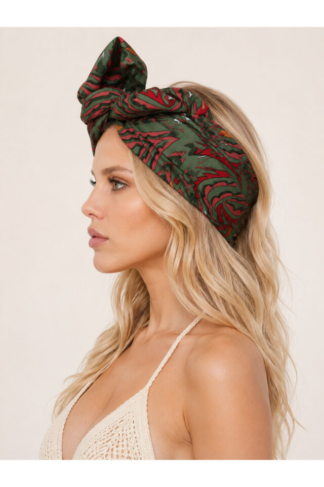 Siyah Çiçek Desenli Telli Bandana Ayarlanabilir Wire Headband Bohem Yazlık Kadın Saç Bandı
