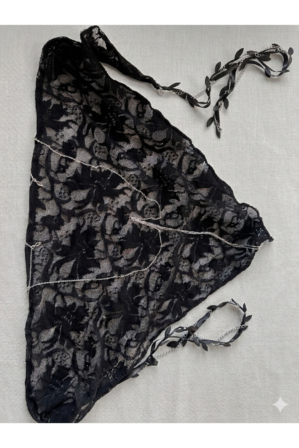 Tasarım Dantelli Bandana Dantel zincir detaylı saç bandı dantelli fular festival bandana